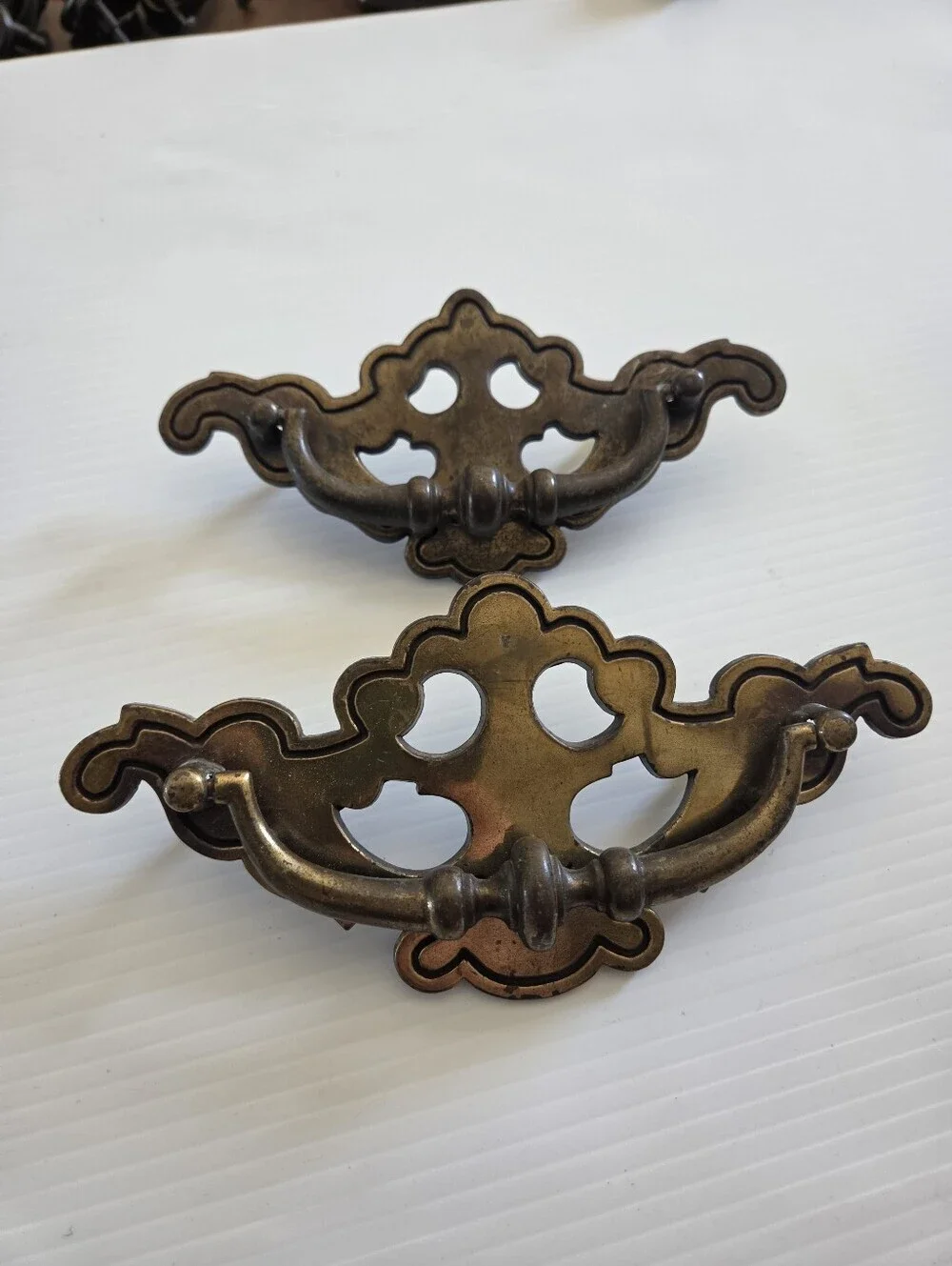 Vintage Pair of Brass Chippendale Style Dresser Drawer Pulls, 3